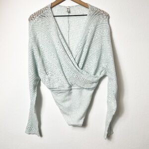 Free People Light Mint Crochet Wrap Bodysuit